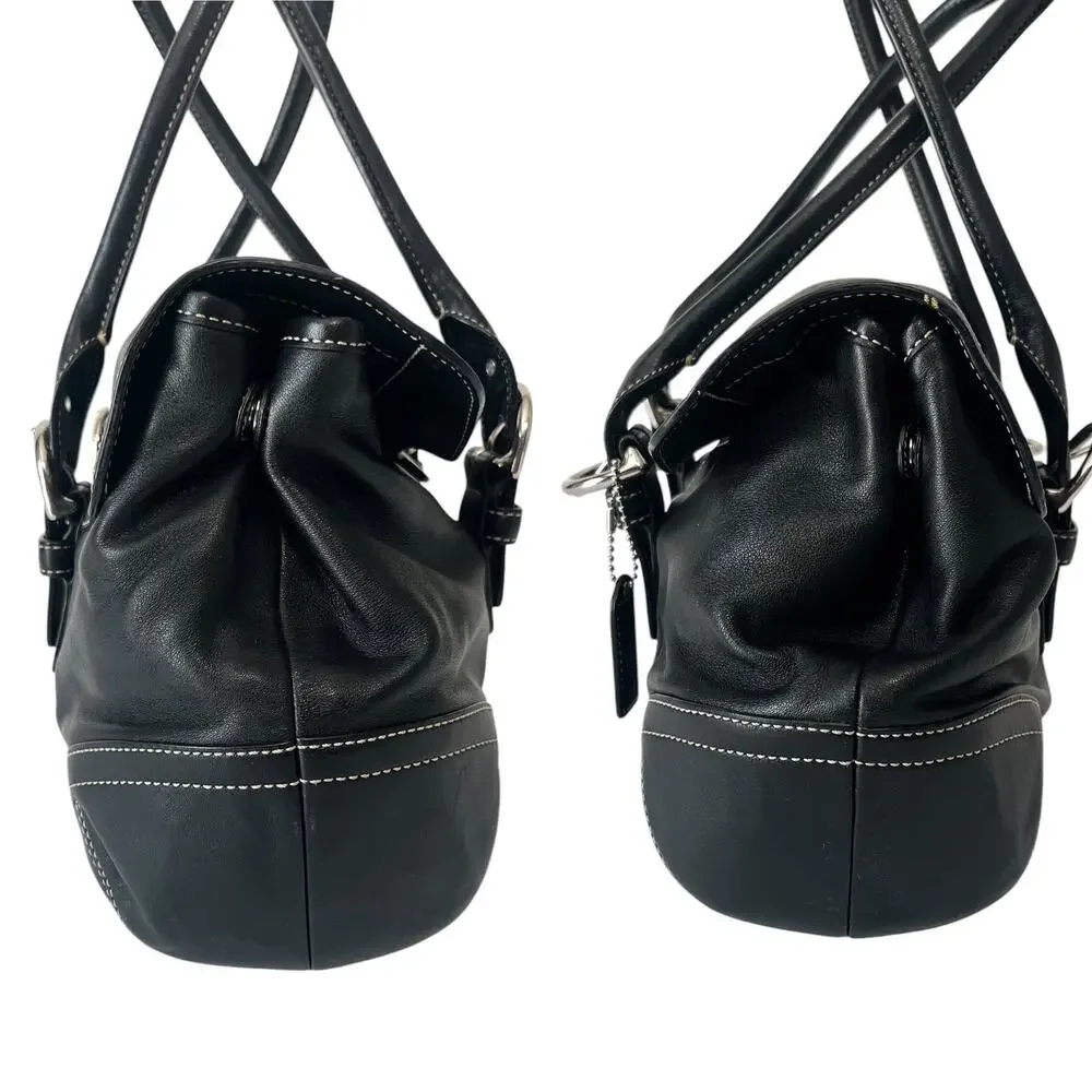 Coach Vintage Soho Black Leather Flap Shoulder Bag 9636 Y2K